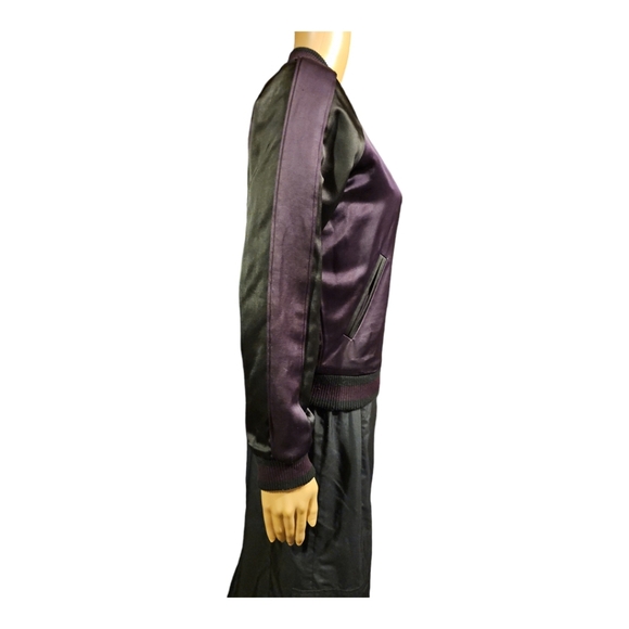 Aritzia Talula Satin Bomber Jacket - Purple and Black - Picture 3 of 10